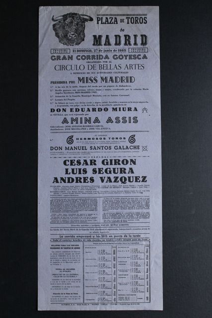 Cartel de toros de Madrid. 27 de junio de 1965.