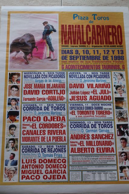 Cartel de toros de Navalcarnero. 9 al 13 de septiembre de 1998.