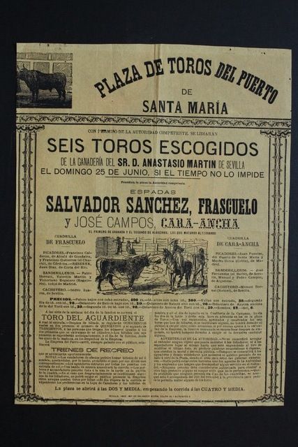 Cartel de toros del Puerto de Santa María. 25 de junio de 1882.