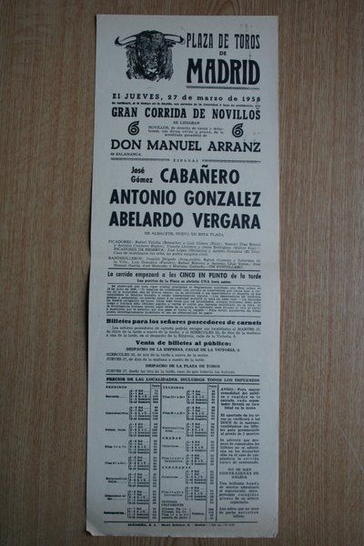 Cartel de toros de Madrid. 1958.
