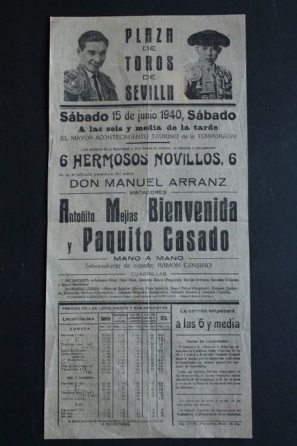 Cartel de toros de Sevilla. 15 de junio de 1940.