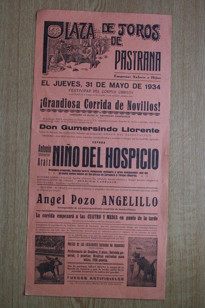 Cartel de toros de Pastrana. 1934.