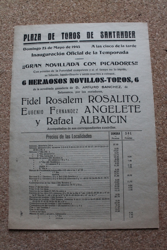 Cartel de toros de Santander. 23 de mayo de 1943.