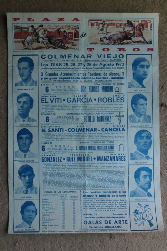 Cartel de toros de Colmenar Viejo. 25, 26, 27 y 28 de agosto de 1973.