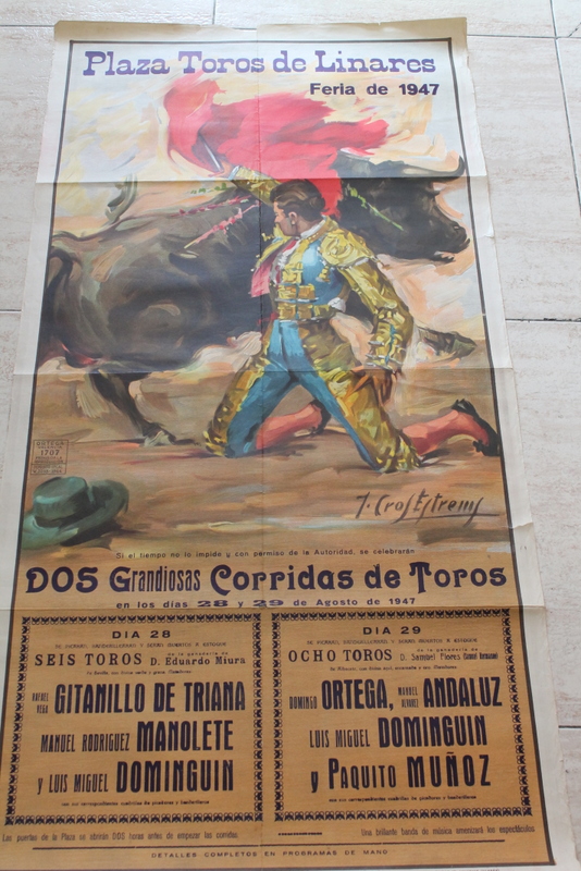 Cartel de toros de Linares. Feria de 1947. Días 28 y 29 de agosto.