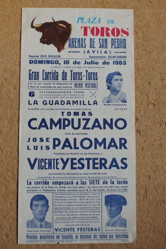 Cartel de toros de Arenas de San Pedro. 10 de julio de 1983.