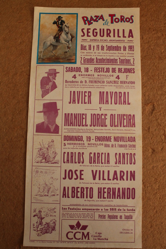 Cartel de toros de Segurilla. 18 y 19 de septiembre de 1993.