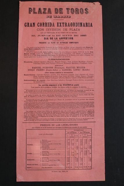Cartel de toros de Madrid. 14 de mayo de 1885.