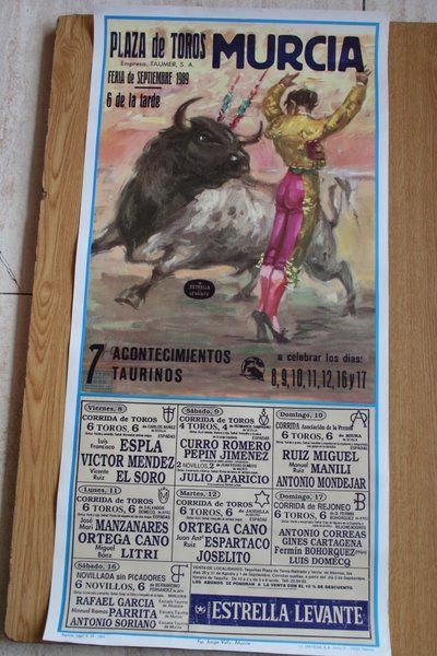 Cartel de toros de Murcia. Feria de Septiembre 1989. Días 8 al 17. 