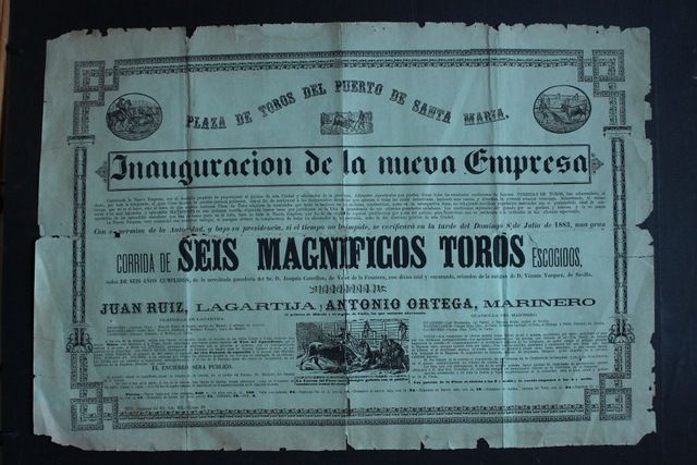 Cartel de toros del Puerto de Santa María. Inauguración de la nueva Empresa. 8 de julio de 1883. 