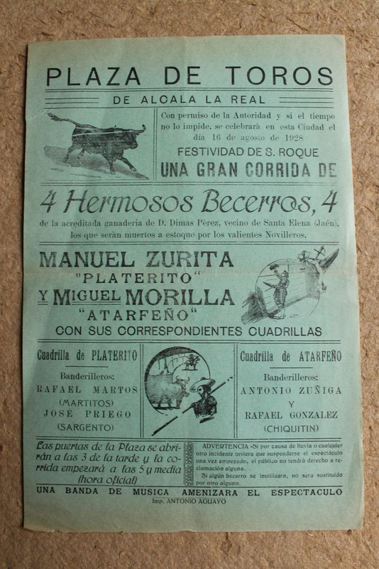 Cartel de toros de Alcalá la Real. 16 de agosto de 1928.