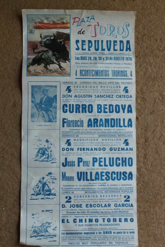 Cartel de toros de Sepúlveda. 28, 29, 30 y 31 de agosto de 1976.