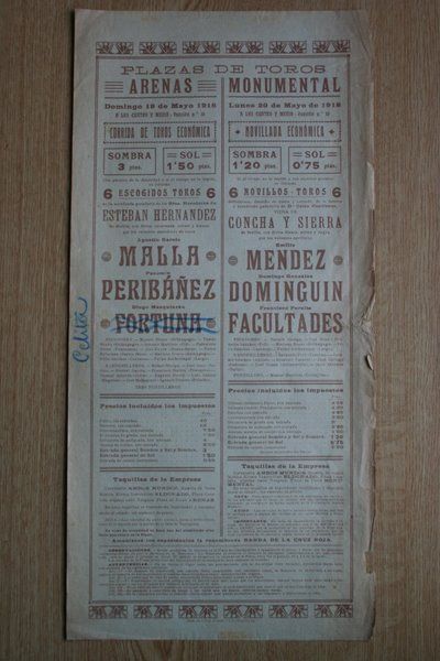 Cartel de toros de Barcelona. 1918.
