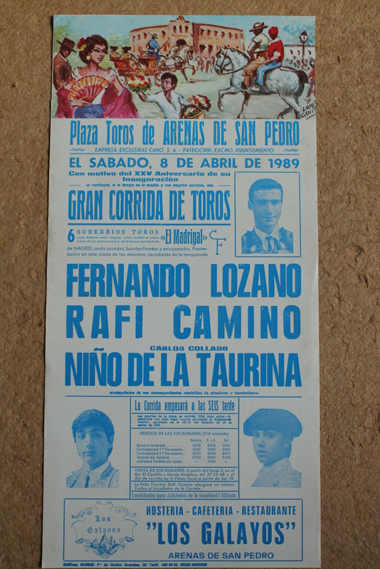 Cartel de toros de Arenas de San Pedro. 8 de abril de 1989. XXV Aniversario de su Inauguración.
