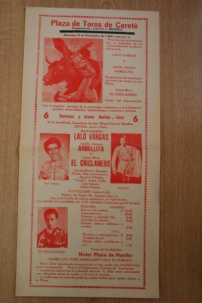 Cartel de toros de Cereté. Colombia. 1954.