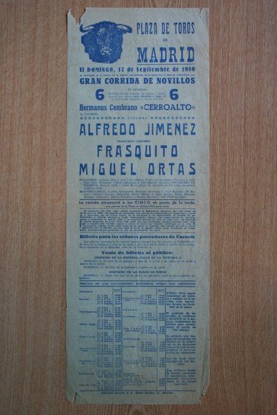 Cartel de toros de Madrid. 1950.