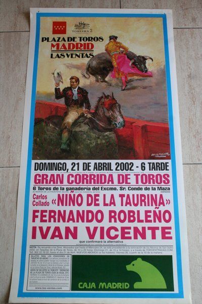 Cartel de toros de Madrid. 21 de abril de 2002. 