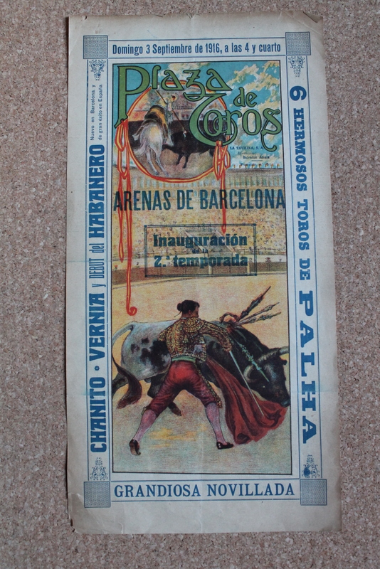 Cartel de toros de Barcelona. 3 de septiembre de 1916.