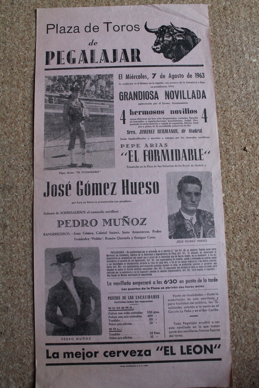 Cartel de toros de Pegalajar. 7 de agosto de 1963.