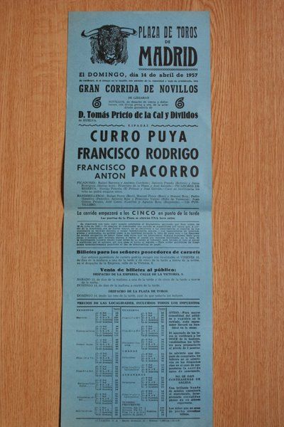 Cartel de toros de Madrid.