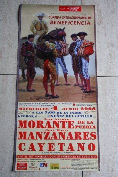 Cartel de toros de Madrid. 4 de junio de 2008. Corrida extraordinaria de Beneficencia. 2008.