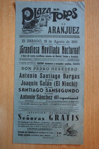Cartel de toros de Aranjuez. 1951.