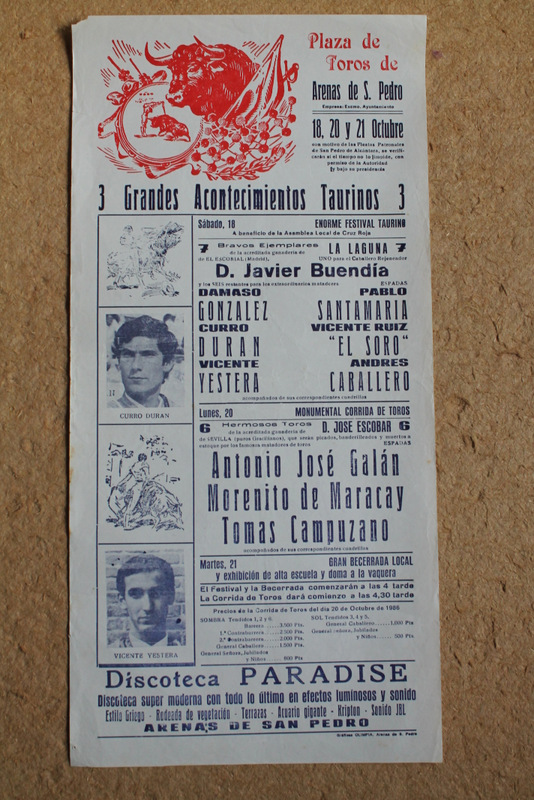 Cartel de toros de Arenas de San Pedro. 18, 20 y 21 de octubre de 1986.