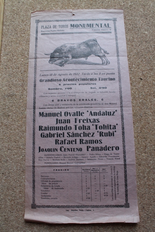 Cartel de toros de Barcelona 15 de agosto de 1932.