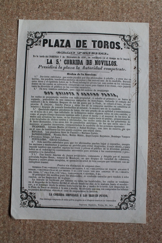 Cartel de toros de Madrid. 7 de diciembre de 1856.