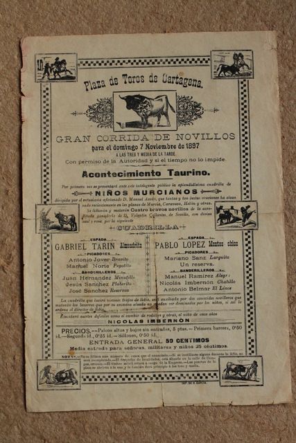 Cartel de toros de Cartagena. 7 de noviembre de 1897.