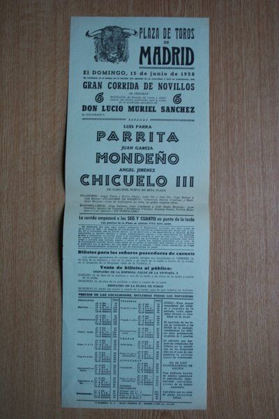 Cartel de toros de Madrid. 1958.