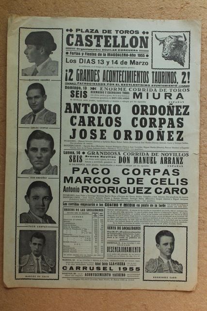 Cartel de toros de Castellón. 13 y 14 de marzo de 1955.