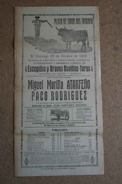 Cartel de toros de Granada. 26 de octubre de 1930. 