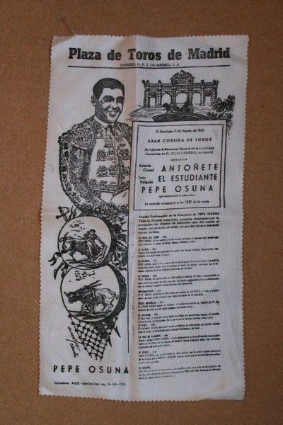 Cartel de toros de Madrid. 8 de agosto de 1965. 
