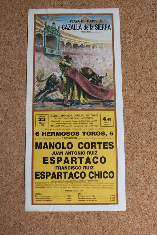 Cartel de toros de Cazalla de la Sierra. 23 de marzo de 1991.