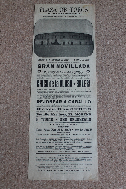 Cartel de toros de Barcelona. 18 de noviembre de 1900.