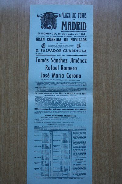 Cartel de toros de Madrid. 1961.