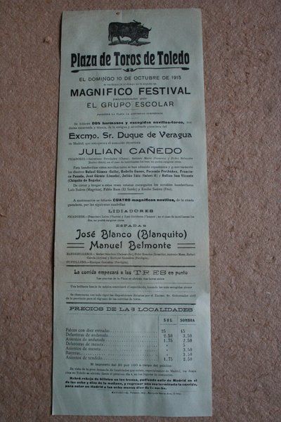 Cartel de toros de Toledo. 10 de octubre de 1915.
