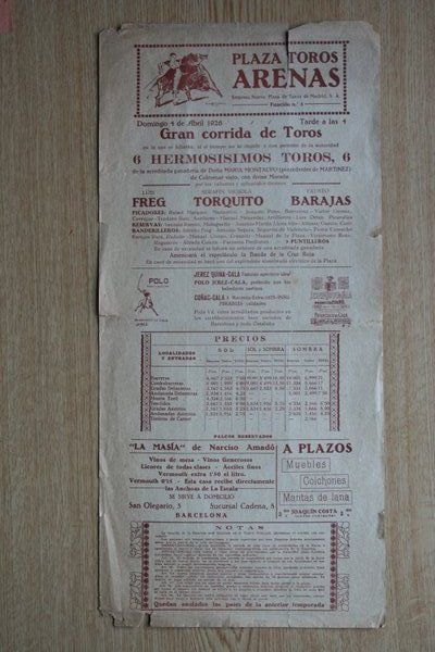 Cartel de toros de Barcelona. 1926.