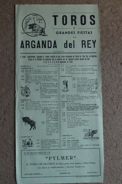 Cartel de toros de Arganda del Rey. 9, 10, 11, 12, 13 y 14 de septiembre de 1970.
