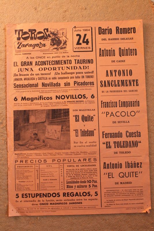 Cartel de toros de Zaragoza. 24 de julio de 1964.