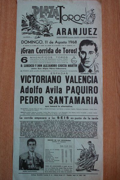 Cartel de toros de Aranjuez. 1968.