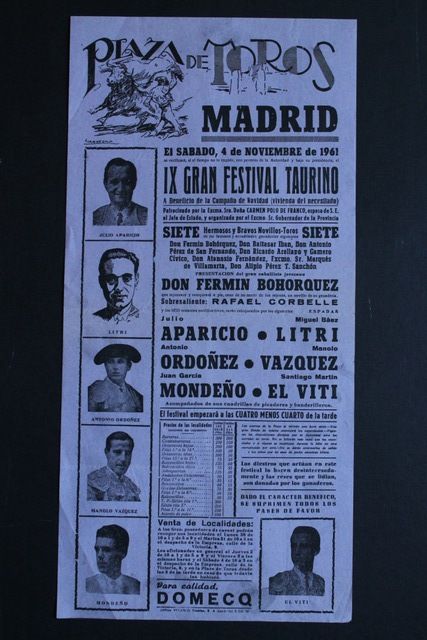 Cartel de toros de Madrid. 4 de noviembre de 1961.