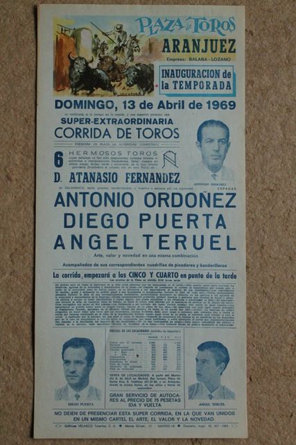 Cartel de toros de Aranjuez. 13 de abril de 1969.