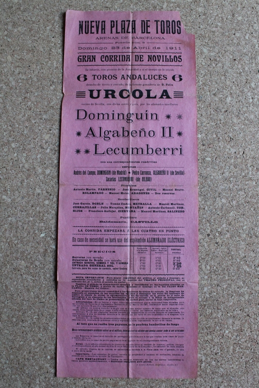 Cartel de toros de Barcelona. 23 de abril de 1911.