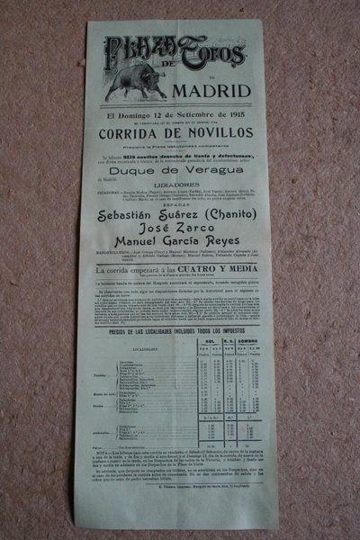 Cartel de toros de Madrid. 12 de septiembre de 1915.
