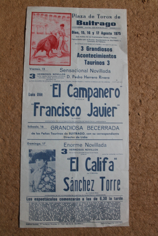 Cartel de toros de Buitrago. 15, 16 y 17 de agosto de 1975.