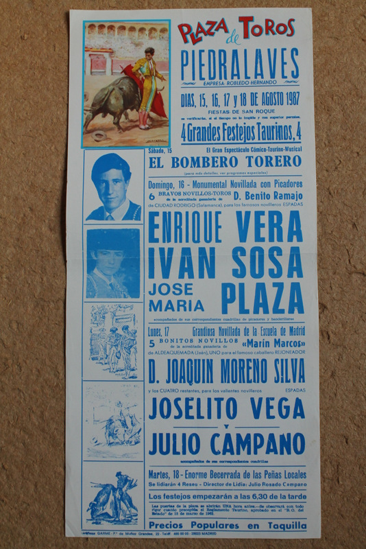 Cartel de toros de Piedralaves. 15, 16, 17 y 18 de agosto de 1987.