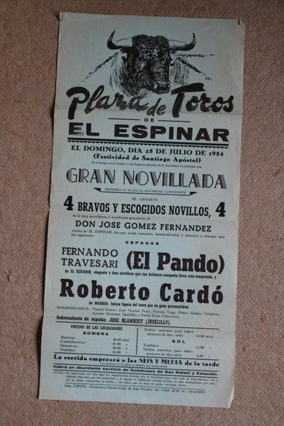Cartel de toros de El Espinar. 25 de julio de 1954.