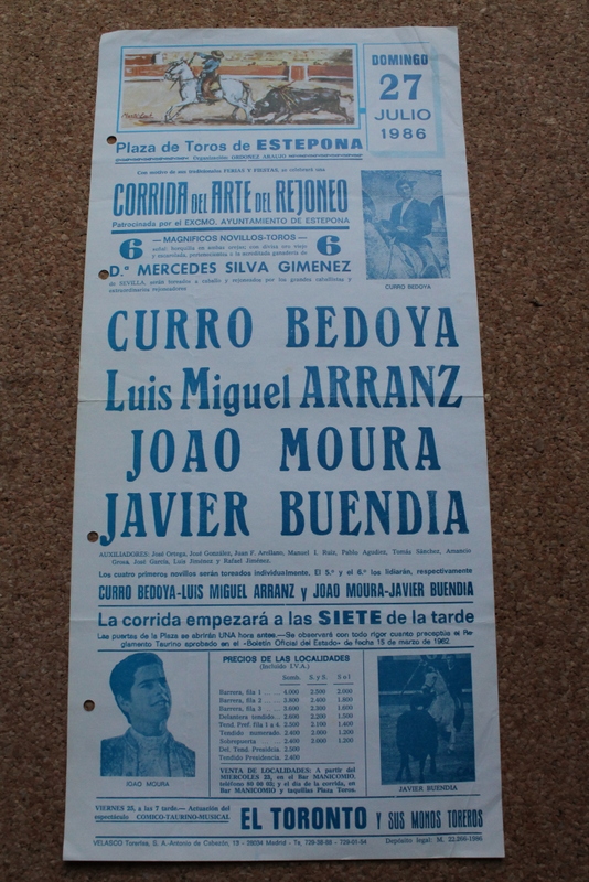 Cartel de toros de Estepona. 27 de julio de 1986.